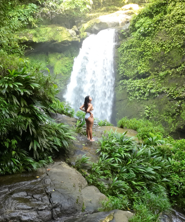 Tropical waterfall cascading into a jungle pool